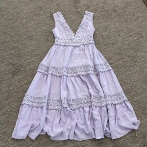 Mable Lavender Midi Dress S – Eyelet Lace Trim – Sleeveless Cottagecore Sundress